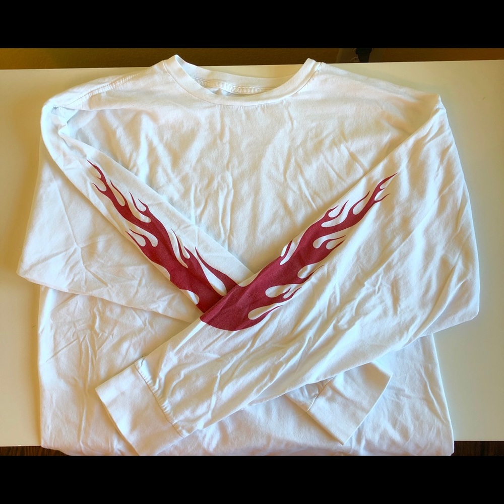Brandy Melville White Long Sleeve with Red Flames!
